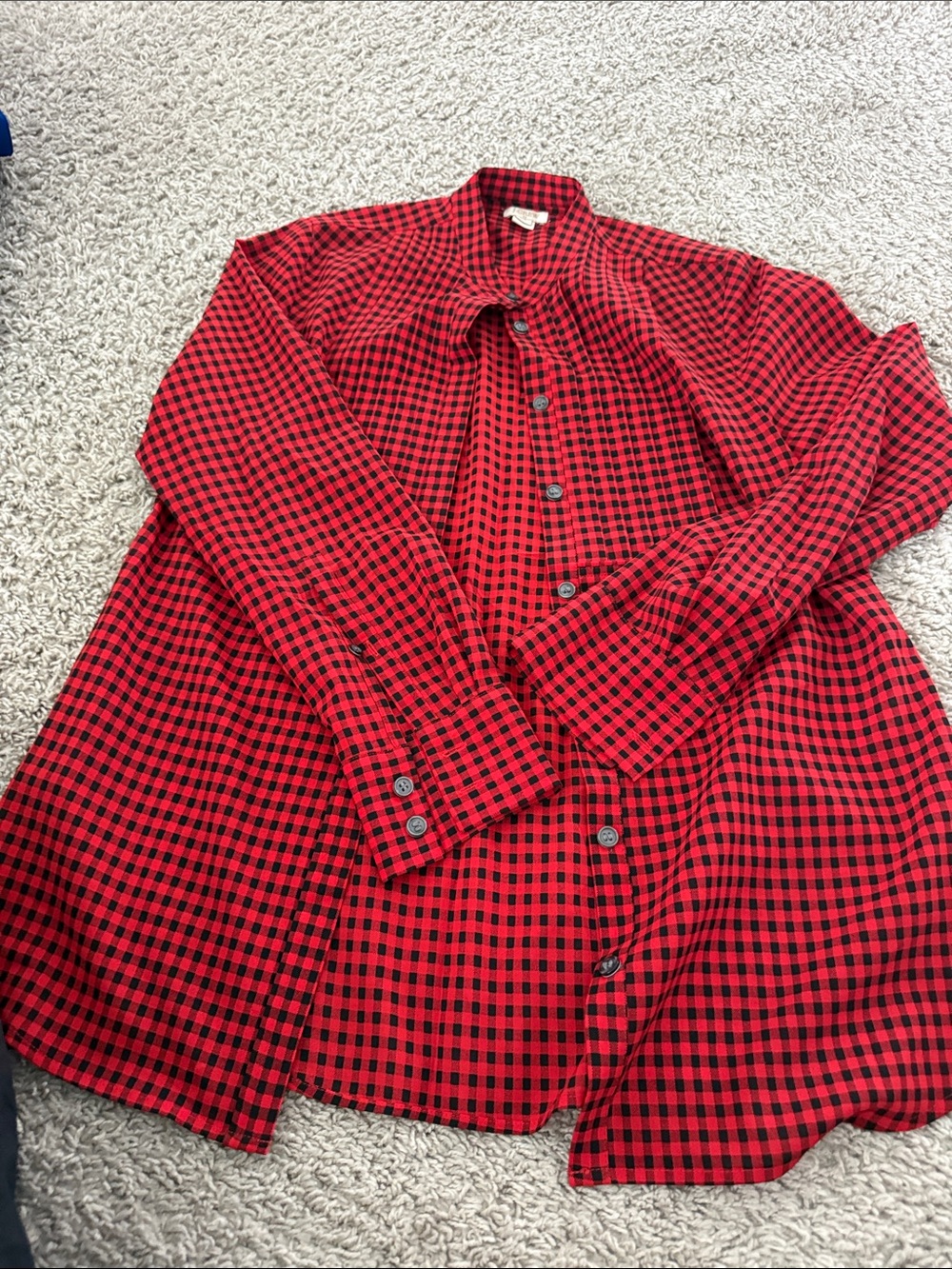 J. Crew Red and Black Check Button-Up Blouse